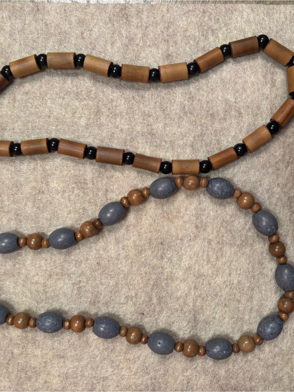 Natural Wood and Stone Beaded chocker sytle Necklace - Brown & Gray